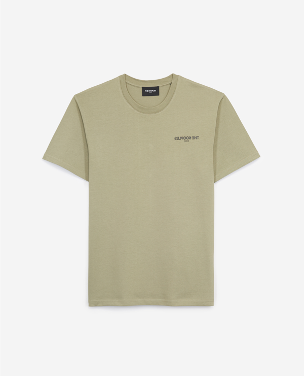 The Kooples Khaki Cotton T-shirt W/inverted Kooples Logo In Kaki | ModeSens