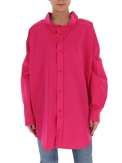 Balenciaga Fuchsia Cotton Cocoon Swing Shirt In Pink