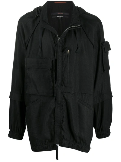 Ziggy Chen Hooded Layered-sleeve Jacket In Black