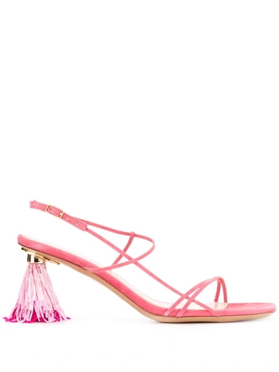 Jacquemus 70 Raphia Streamer Heel Sandals In Pink