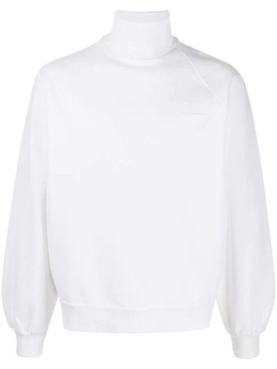 Prada Logo-patch Turtle-neck Cotton Sweatshirt In Bianco