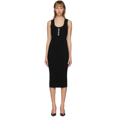 Balmain Sleeveless Pleated Knit Midi Dress In Black