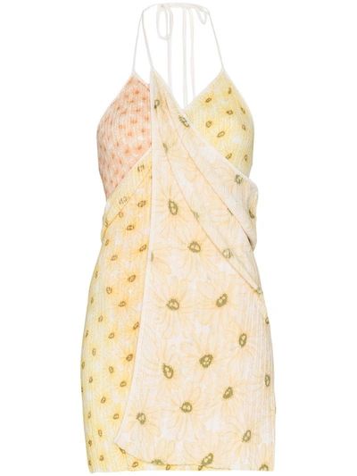 Jacquemus Printed Rib Knit Wrap Mini Dress In Neutrals