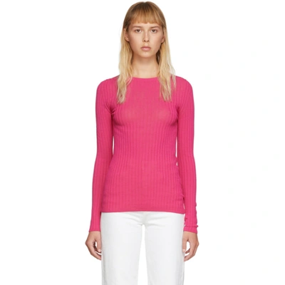 Ami Alexandre Mattiussi Rib-knit Viscose Blend Sweater In Fuchsia