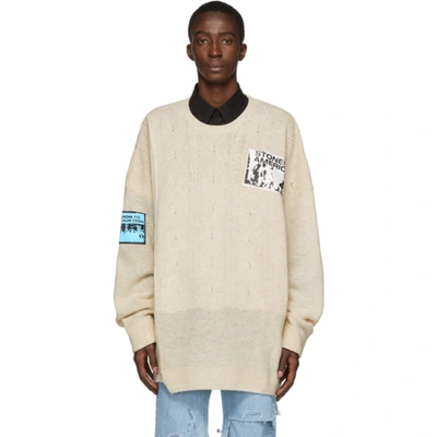 Raf Simons Applique-patch Oversized Wool Sweater In Light+blue