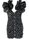 Alessandra Rich Jewel-button Ruffled Polka Dot Silk Mini Dress In Black
