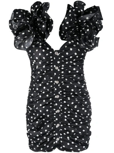 Alessandra Rich Jewel-button Ruffled Polka Dot Silk Mini Dress In Black
