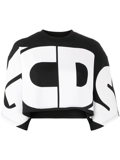 Gcds Oversized Logo Crop Top In Black