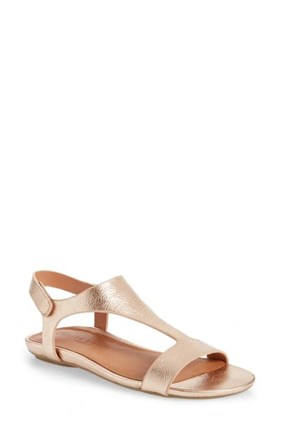 Gentle Souls By Kenneth Cole Lark T-strap Sandal In Rose Gold Metallic Leather