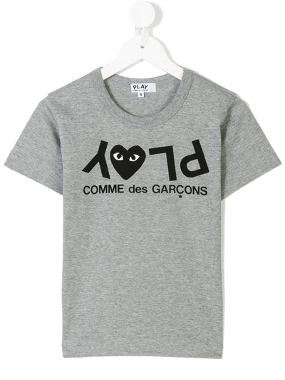 Comme Des Garçons Play Kids' Heart-logo Print T-shirt In Grey