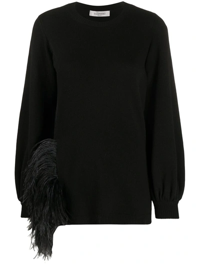 Valentino Feather Trim Jumper In Black