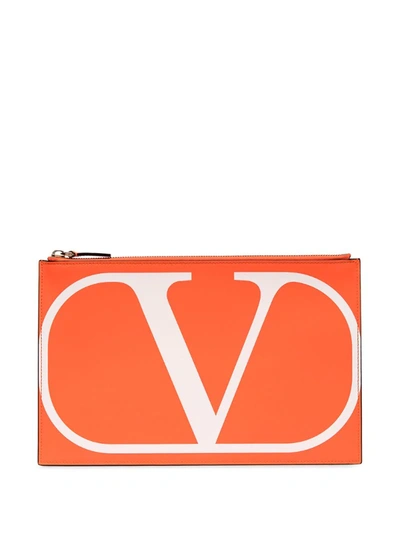 Valentino Garavani Orange Vlogo Leather Pouch