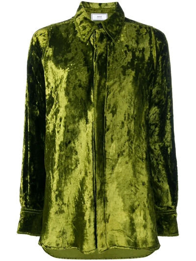 Ami Alexandre Mattiussi Long Velvet Shirt In Green