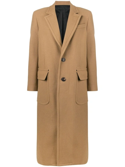 Ami Alexandre Mattiussi Patched Pockets Two Buttons Long Lined Coat In 280 Camel