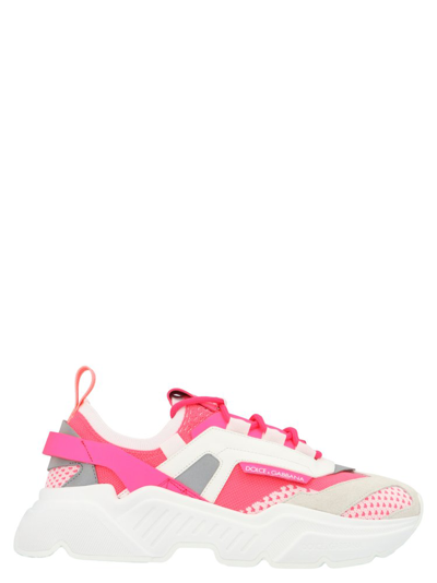 Dolce & Gabbana Dolce And Gabbana Pink Stretch Mesh Daymaster Trainers In White