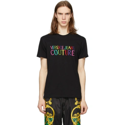 Versace Jeans Couture Logo Embroidered Cotton Jersey T-shirt In Black