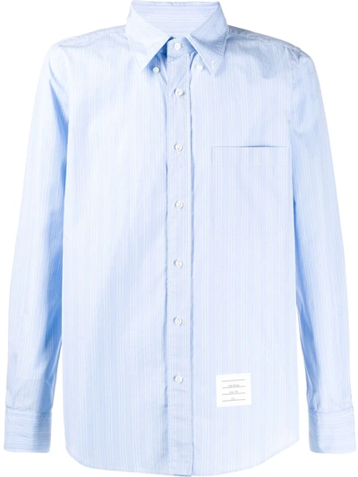 Thom Browne Striped Poplin Shirt In Blue
