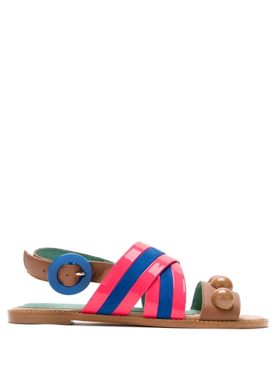 Blue Bird Shoes Striped Crossover Sandals In Multicolour
