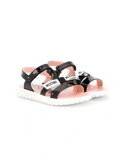 Moschino Teen Logo Touch-strap Sandals In Black