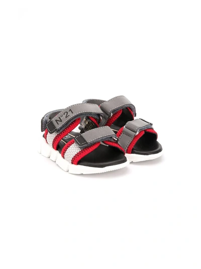 N°21 Kids' Touch-strap Logo Sandals In Grey