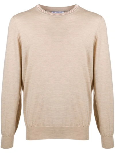 Brunello Cucinelli Long-sleeve Fitted Jumper In Neutrals