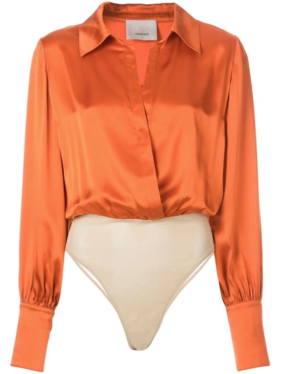Cinq À Sept Carine Shirt Bodysuit In Orange
