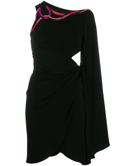 Pucci Embroidered Neck Asymmetric Short Dress In Black