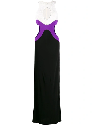 Pucci Paneled Cutout Embellished Color-block Stretch-silk And Jersey Gown In Black