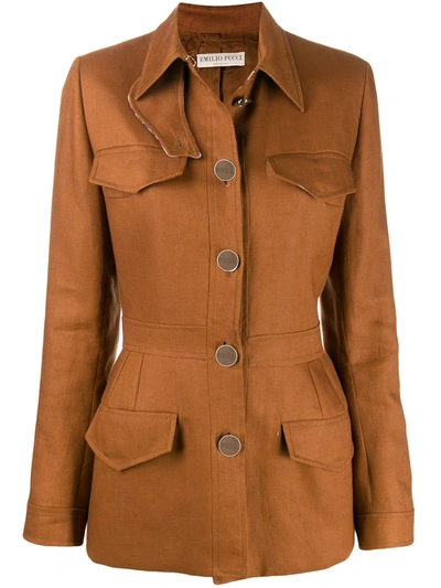 Pucci Fitted Single-breasted Jacket In Brown