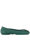 Tory Burch Quilted Minnie Ballerina Shoes In Green