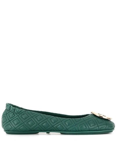 Tory Burch Quilted Minnie Ballerina Shoes In Green