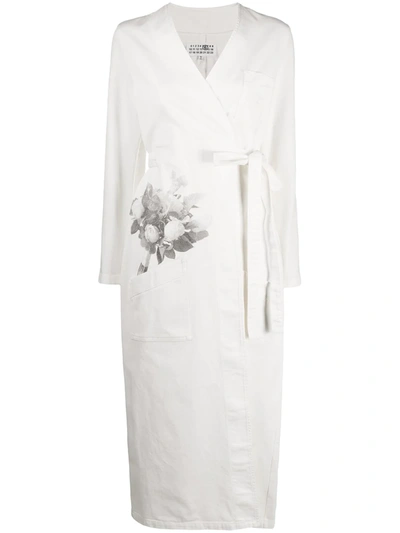 Mm6 Maison Margiela Printed Cotton-drill Robe In White