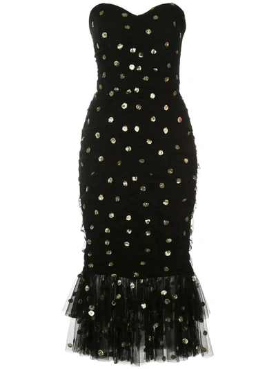 Marchesa Notte Polka Dot Fishtail Dress In Black