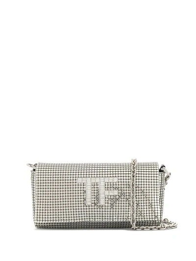 Tom Ford Crystal-logo Chainmail Shoulder Bag In Silver