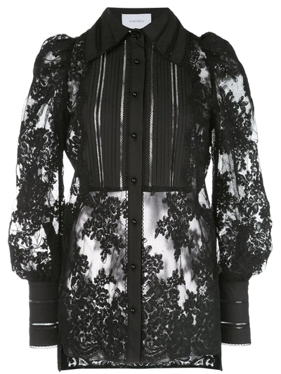Marchesa Lace Long-sleeve Blouse In Black