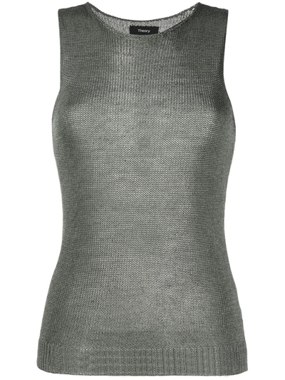 Theory Sleeveless Knitted Top In Green