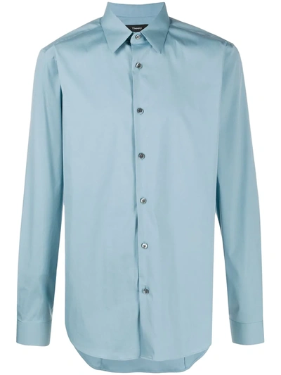 Theory Sylvain Stretch Cotton Shirt In Blue