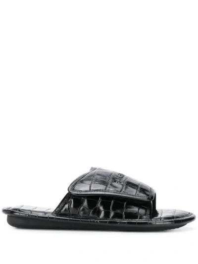 Balenciaga Home Croc-embossed Leather Slides In Black