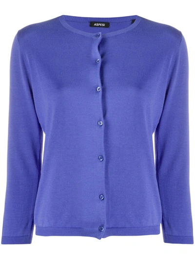 Aspesi Jersei Round-neck Cardigan In Purple