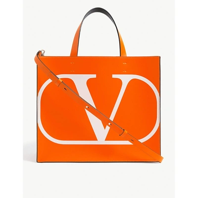 Valentino Garavani Vlogo Small Leather Tote In Neon Orange