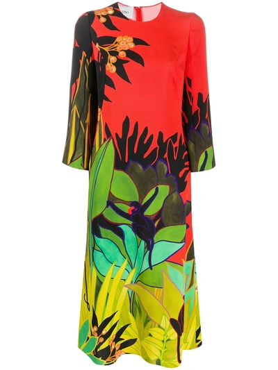 Valentino Monkey Forest Print Midi Dress In Multicolored