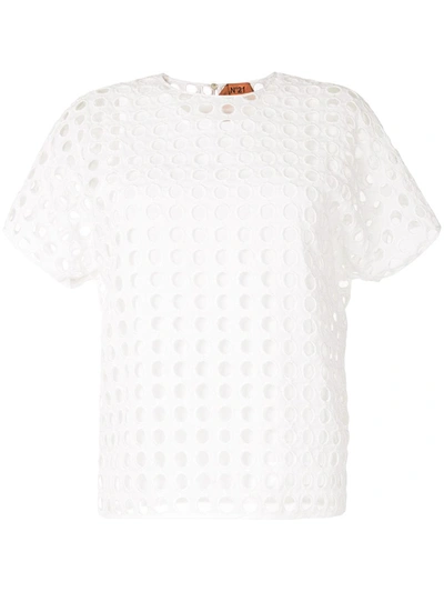 N°21 Embroidered Eyelet T-shirt In White