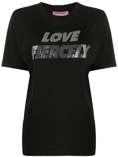 Chiara Ferragni 'love Fiercely' T-shirt Mit Logo In Black,metallic