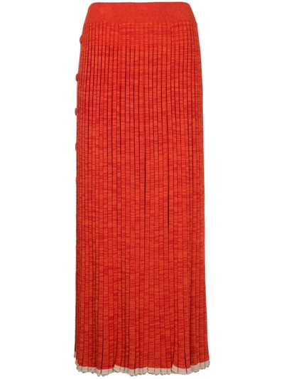 Christopher Esber Button-detail Pleated Knit Maxi Dress In Orange