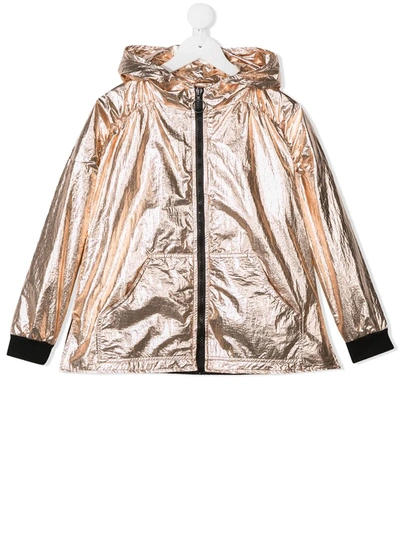 Andorine Kids' Metallized Hooded Jacket In Gold