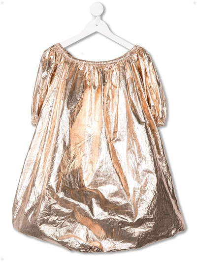 Andorine Kids' Wrinkled-effect Metallized Dress In Gold