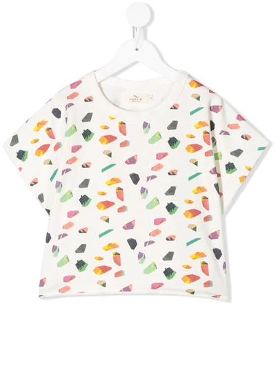 Andorine Kids' Geometric Print Boxy-fit T-shirt In White