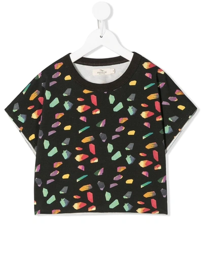 Andorine Kids' Geometric Print Boxy-fit T-shirt In Black