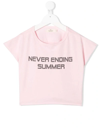Andorine Kids' Slogan-print Cropped T-shirt In Pink