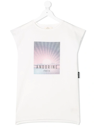 Andorine Kids' Printed Logo Tank Top Dress In White